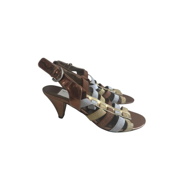 AJ VALENCI Multicolor Metallic Heels Sandals Size 8.5 - Picture 4 of 8